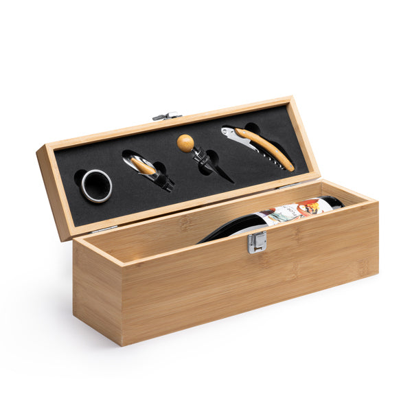 Estuche Bambú para Botella con Accesorios