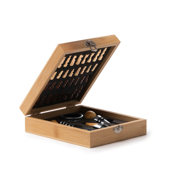 Set de Vino Caja Ajedrez de Bambú