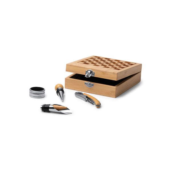 Set de Vino Caja Ajedrez de Bambú